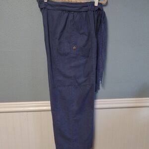 Free People Linen and Cotton, Bohemian,Blue Wide LegPants with Elastic W…